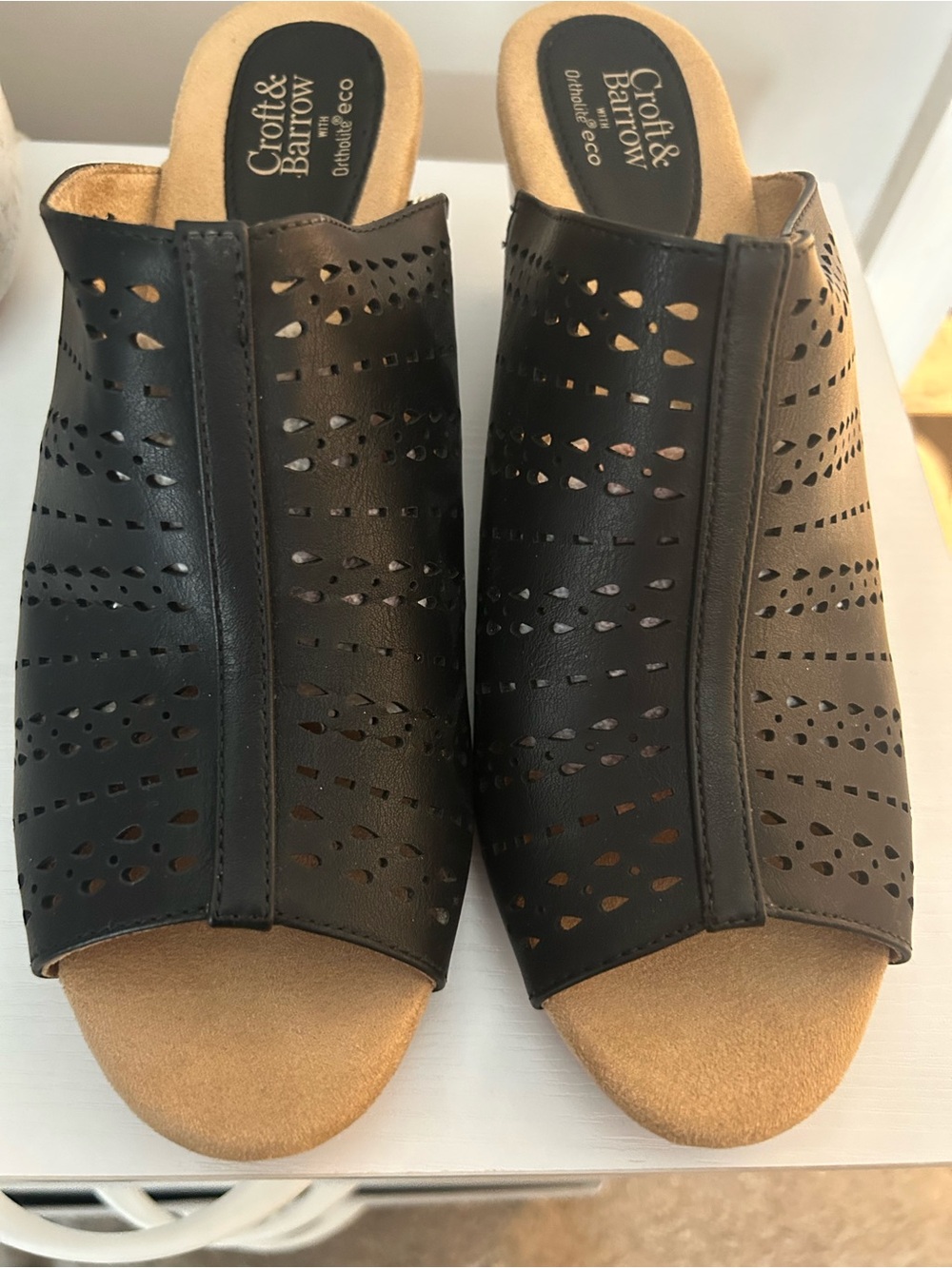 croft & barrow Black Perforated Open-Toe Mules